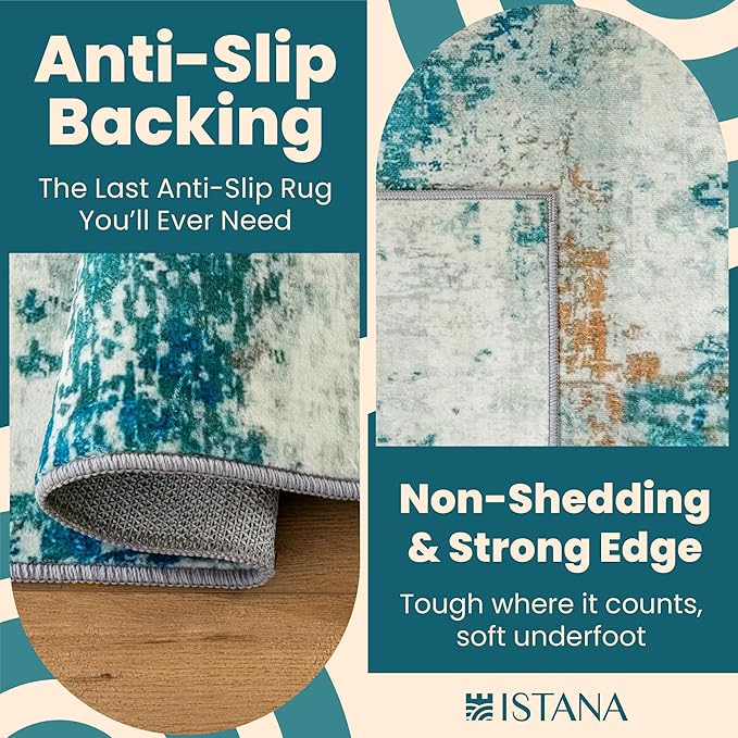 Istana 2x3 Area Rug - Green Rugs for Living Room 2x3 - Foldable Small Rugs for Bedroom - Stain Resistant Washable Rug Non Slip - Eco-Friendly Area Rugs Indoor - Easy to Clean Rug