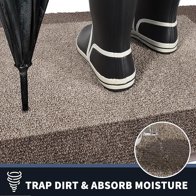 PURRUGS Dirt Trapping Door Mat 24" x 96", Non-Slip/Skid Machine Washable Entryway Rug, Shoes Scraper, Throw Rug, Super Absorbent Area Rug for Muddy Wet Shoes and Paws, Beige & Grayish Brown