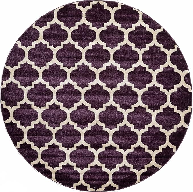 Rugs.com Lattice Collection Rug – 8 Ft Round Purple Medium-Pile Rug Perfect for Kitchens, Dining Rooms