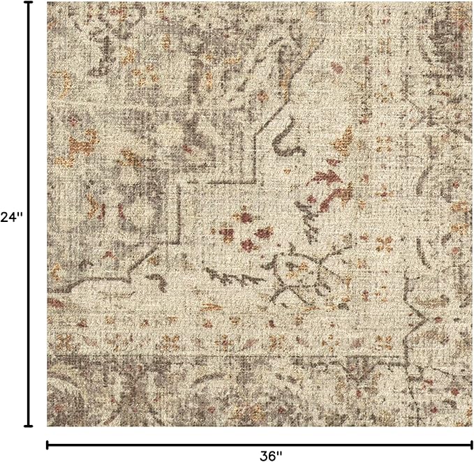 RUGGABLE Washable Vintage Area Rug – Sarrah Hazel 2x3, Stain-Resistant, Non-Slip – Small Machine Washable Rugs for Living Room, Bedroom, Hallway, Entryway & Bathroom–with Standard Pad