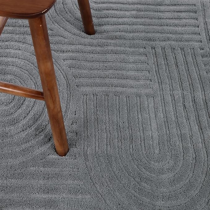 SHACOS Soft Fluffy High Low Pile Arch Pattern Area Rugs 5'3"x7'3" Non Slip Washable Modern Geometric Rug Stain Resistant Carpet for Living Room Bedroom Dining Room Nursery, Grey