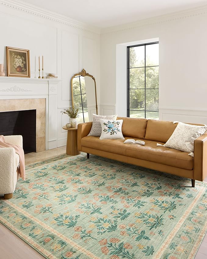 Loloi Rifle Paper Co. Eden Collection EDE-01 Mughal Rose Moss 2'-6" x 9'-6" Runner Rug feat. CloudPile™
