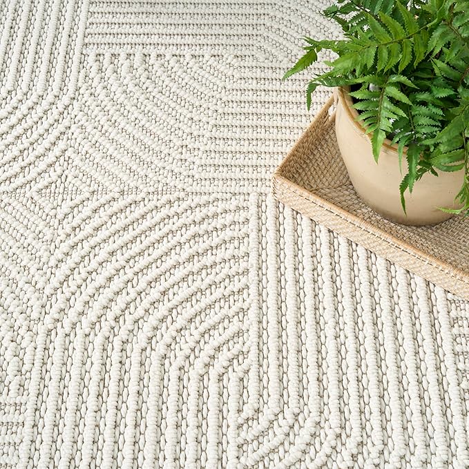 Nourison Home Textured Home Ivory 5'3" x 7' Area Rug - Easy Clean, Non Shedding, Bed Room, Living Room, Dining Room, Kitchen (5' x 7')