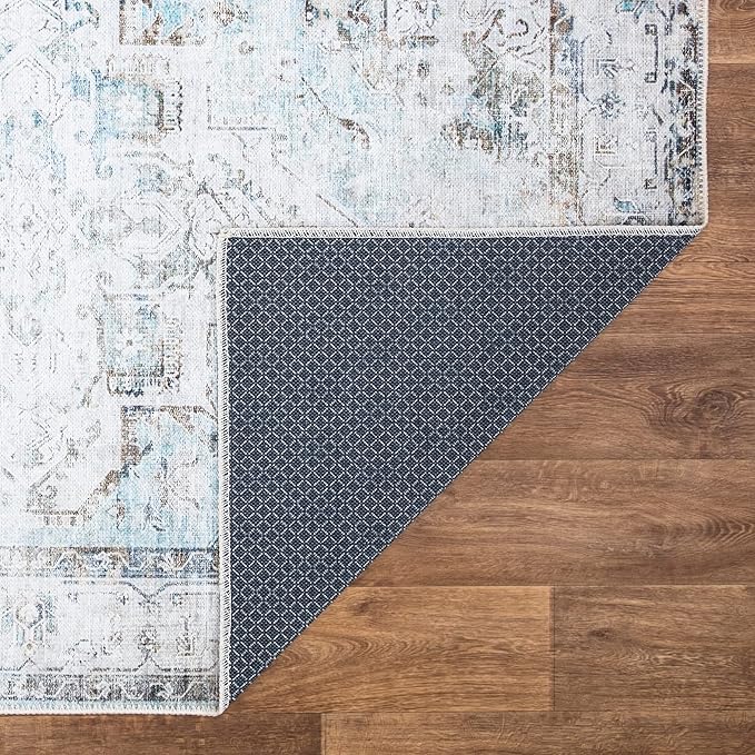 Bloom Rugs Washable Non-Slip 8' x 10' Rug - Beige/Blue Traditional Area Rug for Living Room, Bedroom, Dining Room, and Kitchen - Exact Size: 8' x 10'