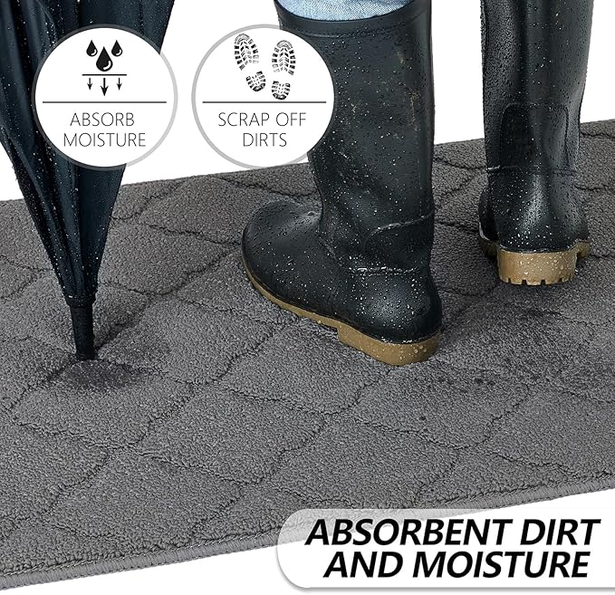 Timo Indoor Doormat, Front Door Mat 20"x32" Absorbent Rubber Backing Non Slip Door Mats, Machine Washable Resist Dirt Low Profile Rugs for Entryway, Front Door Rugs Indoor for Muddy Wet Shoes, Grey