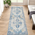 jinchan Kelda Runner Rug 2x6 Washable Rug Soft Hallway Runner Indoor Vintage Print Floor Cover Retro Distressed Lightweight Non-Slip Thin Carpet for Bathroom Kitchen Living Room Bedroom Blue
