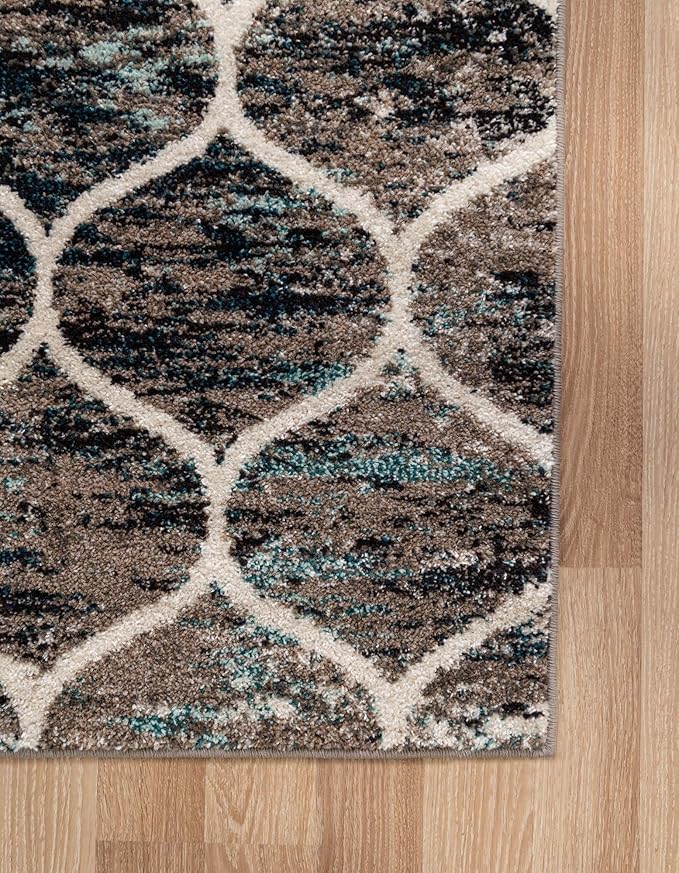 Rugs.com Lattice Frieze Collection Rug – 10' x 16' Blue Multi Medium Rug Perfect for Living Rooms, Large Dining Rooms, Open Floorplans