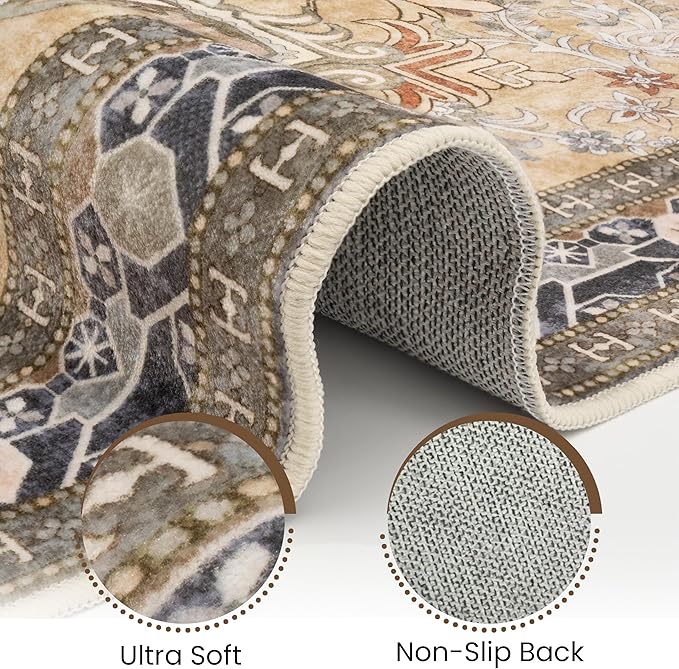 Washable Area Rug 4x6 | Non Slip Area Rug for Living Room, Bedrooms, Dining Room | Ultra-Soft Flannel Carpet Area with Rubber Backing (Olive Brown, 4x6)