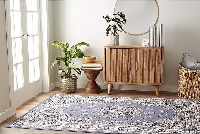 Home Dynamix Premium Sakarya Traditional Medallion Border Area Rug, Country Blue, 9'2"x12'5" Rectangle