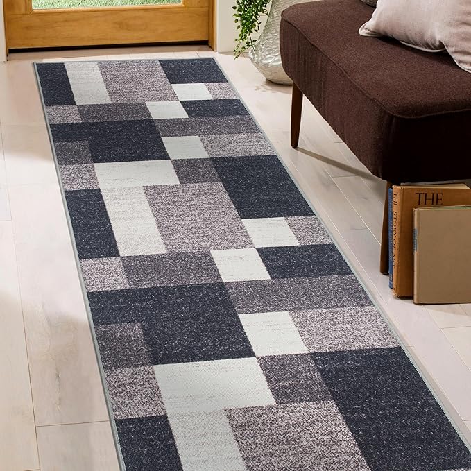 Rugshop Modern Boxes Design Non-Slip (Non-Skid) Area Rug Runner 2' X 7' (22" X 84") Gray