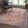 Bloom Rugs Washable 9' x 12' Rug - Terracotta/Blue Traditional Area Rug for Living Room, Bedroom, Dining Room, and Kitchen - Exact Size: 9' x 12'