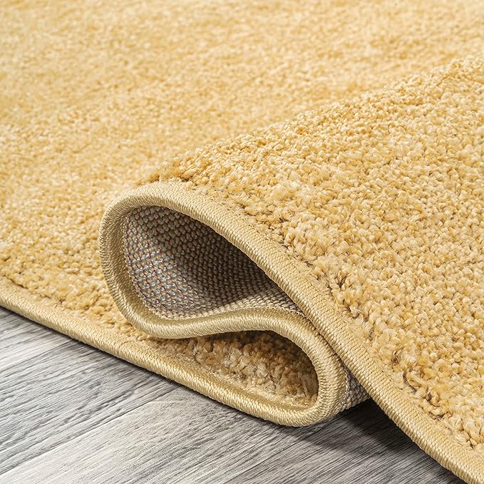 Eyely UES100B-216 Supersoft Haze Solid Low-Pile Indoor Runner Rug, Coastal, Bohemian, Minimalist, Classic, Casual for Bedroom,Kitchen,Living Room,Non Shedding,Easy-Washing, Yellow, 2 X 16