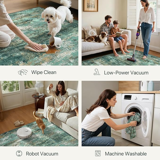 GENIMO 2x3 Rugs for Entryway, Washable Bathroom Kitchen Rugs Non Slip, Modern Abstract Soft Small Area Rug Indoor, Low Pile Throw Carpet, Turquoise