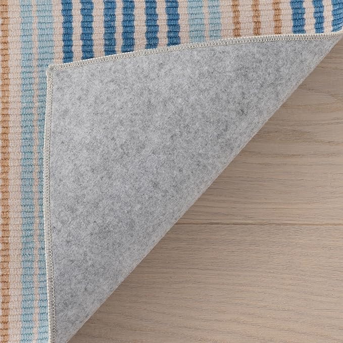 Dash & Albert Tyne Blue Machine Washable Rug, 4 X 6 Feet, Blue/Tan Stripe Pattern