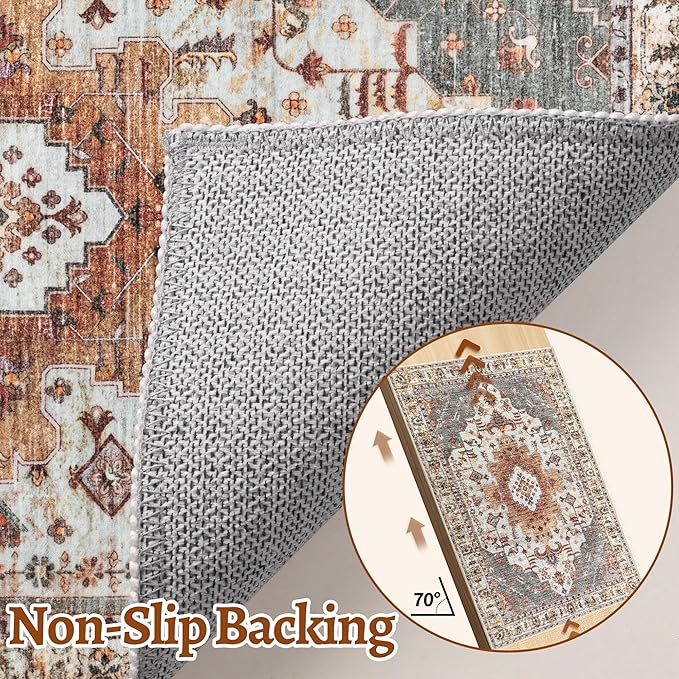 Tangsoo 3x8 Runner Rug for Hallway Long Washable Hallway Runner Rugs, Non Slip Vintage Soft Low Pile Rug Runner, Indoor 8ft Carpet Runners for Kitchen Bedroom Entryway Living Room Turmeric