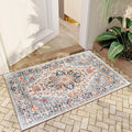 VK VK·LIVING Entryway Washable Rug 2'x3' Small Boho Bathroom Throw Area Rug Non Slip Doormat Indoor Front Door Machine Washable Carpet for Bathroom Kitchen Vintage (Blue Orange)