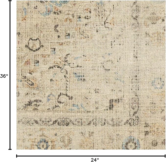 RUGGABLE Washable Vintage Area Rug – Kamran Ivory Opal 2x3, Stain-Resistant, Non-Slip – Small Machine Washable Rugs for Living Room, Bedroom, Hallway, Entryway & Bathroom–with Standard Pad