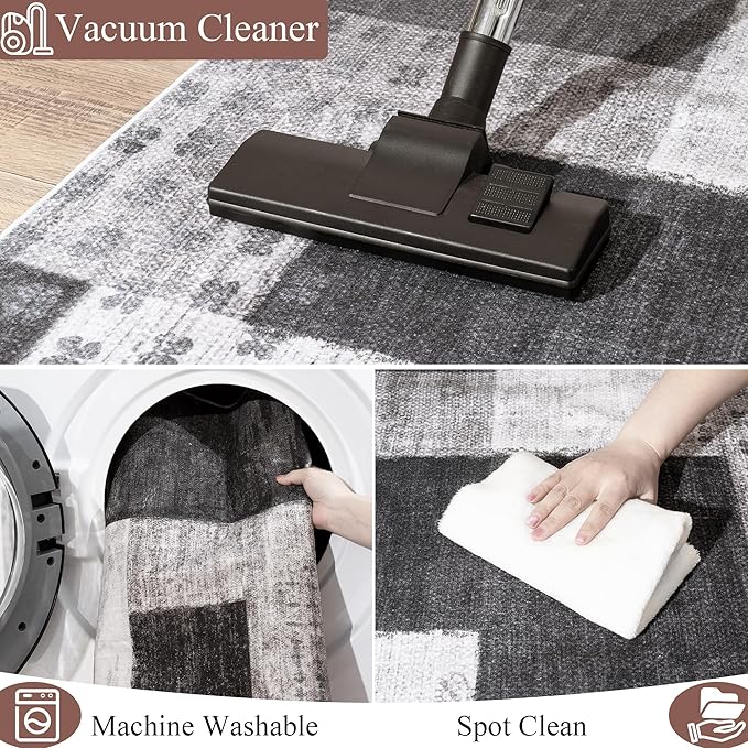 Modern Geometric Patchwork Indoor Area Rug for Living Room, Charcoal 9'x 12' Large Rug Rockwood Collection Hardwood Floors Decor for Bedroom, Grey Throw Carpet for Office Entryway Dining Room