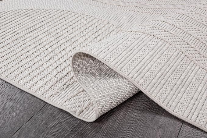 CAMILSON Micro Loop Rug 5x7 Modern Luxury Geometric Arch Area Rugs Soft High and Low Pile Stain Resistant Easy-Cleaning Non-Shedding for Living Room Office Indoor Carpet (5 x 7 / White)