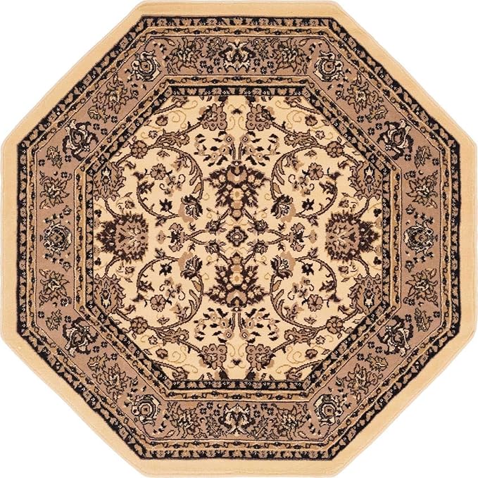 Unique Loom Sialk Hill Collection Area Rug - Washington (5' 3" Octagon Ivory/Black)