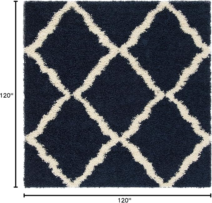 SAFAVIEH Dallas Shag Collection Area Rug - 10' Square, Navy & Ivory, Trellis Design, Non-Shedding & Easy Care, 1.5-inch Thick Ideal for High Traffic Areas in Living Room, Bedroom (SGD257N)