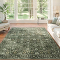8x10 Washable Rugs for Living Room, Soft Large Rugs Green Area Rug, Indoor Vintage Carpet for Bedroom Dining Room Office, Rubber Backed Non Slip Low Pile Mat, Dark Olive Green