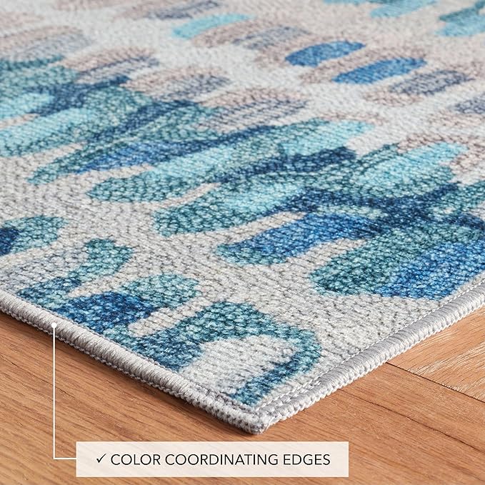 Dash and Albert Paint Chip Machine Washable Area Rug - 6' x 9' Blue - Geometric Accent Rug - Anti-Slip Backing, Lightweight, Machine Washable, High Traffic Areas Kitchen, Mudroom, Laundry Room