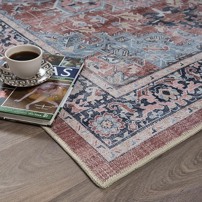 Fame Rugs Turkish Rug. Washable Vintage Oriental Antique Inspired Traditional Doormat Small Modern Area Rugs Luxury Entryway Entry Bedroom Bathroom Kitchen (401TB, 2' x 3')