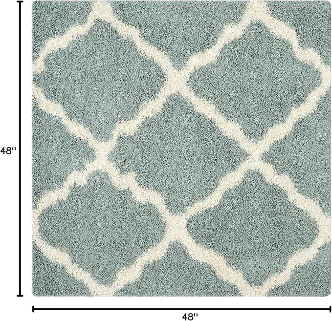 SAFAVIEH Dallas Shag Collection Area Rug - 4' Square, Seafoam & Ivory, Trellis Design, Non-Shedding & Easy Care, 1.5-inch Thick Ideal for High Traffic Areas in Living Room, Bedroom (SGD257C)