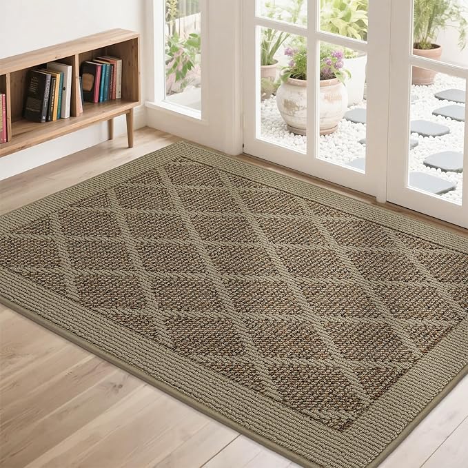 COSY HOMEER Non-Slip Door Mat 32"x48", Entryway Rugs Low Profile Absorbent Dirt Trapper Doormat for Front Entrance, Washable Polypropylene Entry Mat (Beige)