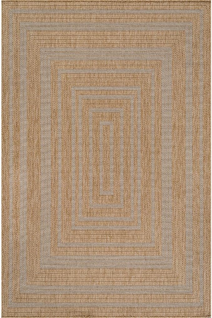 Beverly Rug Easy Jute Framed Border Rug 8x10 Washable Durable Indoor Outdoor Area Rugs for Living Dining Room Patio Office Stain Resistant Non Shedding Casual Indoor Outside Carpet 8 x 10 Natural