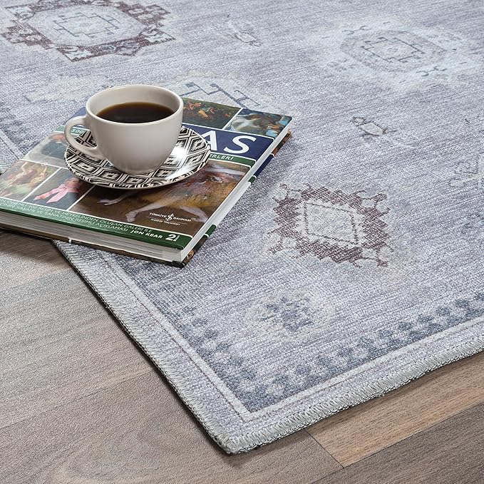 Fame Rugs Turkish Rug. Washable Vintage Oriental Antique Inspired Traditional Doormat Small Modern Area Rugs Luxury Entryway Entry Bedroom Bathroom Kitchen (393VG, 7'5 x 9'9)
