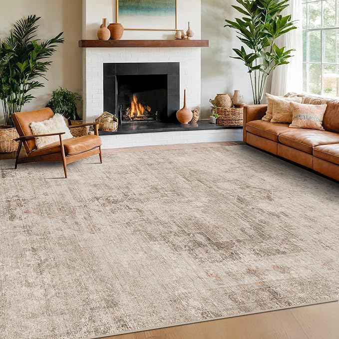 Farmhouse Area Rugs 8x12 for Living Room - Abstract Medallion Rug for Bedroom, Dining Room Under Table, Washable Non Slip, Fade & Stain Resistance