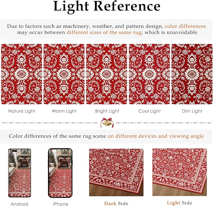 HUGEAR Christmas 5x7 Machine Washable Rugs Red Hallway Area Rug Indoor Accent Rug Floral Low Pile Carpet Soft Throw Aesthetic Rug Bedroom Living Room Office Dining Room Kitchen Laundry Room Non Slip