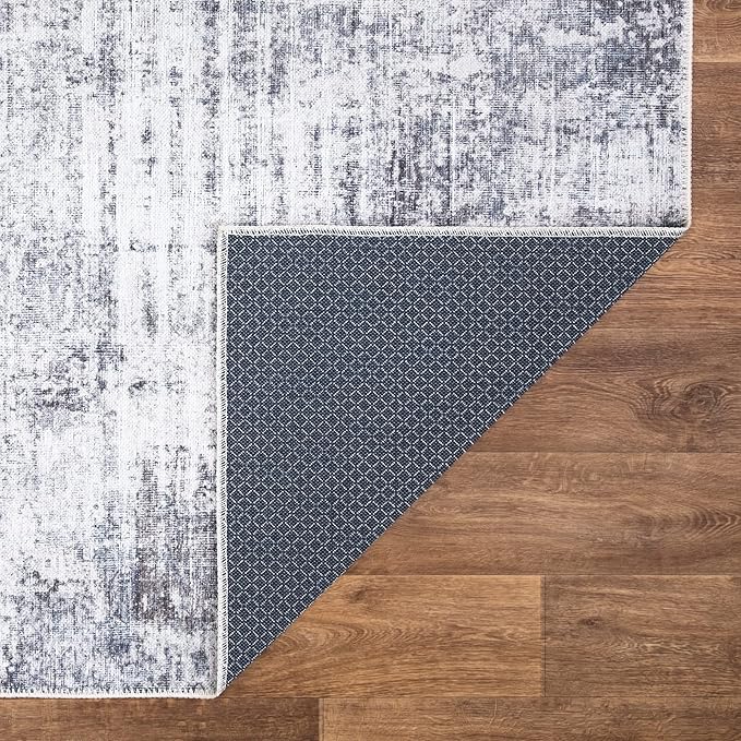 Bloom Rugs Washable Non-Slip 6' x 9' Rug - Gray/Charcoal/Blue Modern Abstract Area Rug for Living Room, Bedroom, Dining Room, and Kitchen - Exact Size: 6' x 9'
