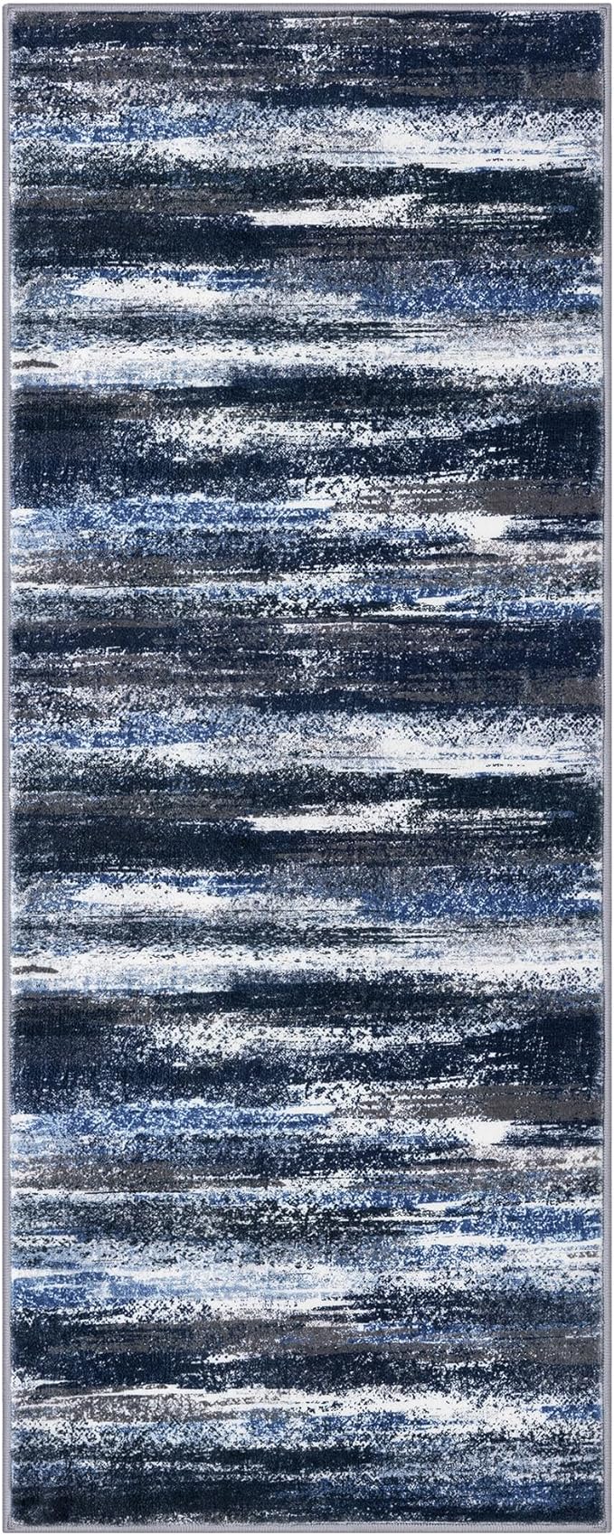 Modern Abstract Runner Rug 2x5, Navy Blue Washable Entryway Kitchen Runner Non-Slip Soft Hallway Rug Runner Thin Print Faux Wool Carpet for Bedroom Laundry Room Indoor