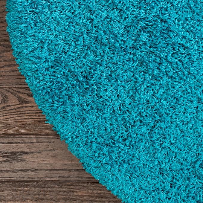 Unique Loom Solid Shag Collection Area Rug (8' x 10' Oval, Turquoise)