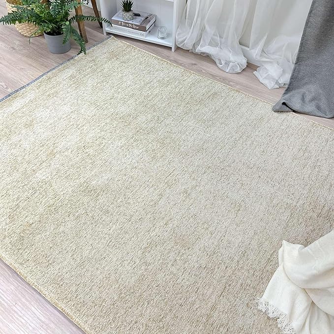 Alfa Rich 4x6 Sand Beige Washable Area Rugs for Living Room Bedroom Kitchen Cotton Runner Decor Rug