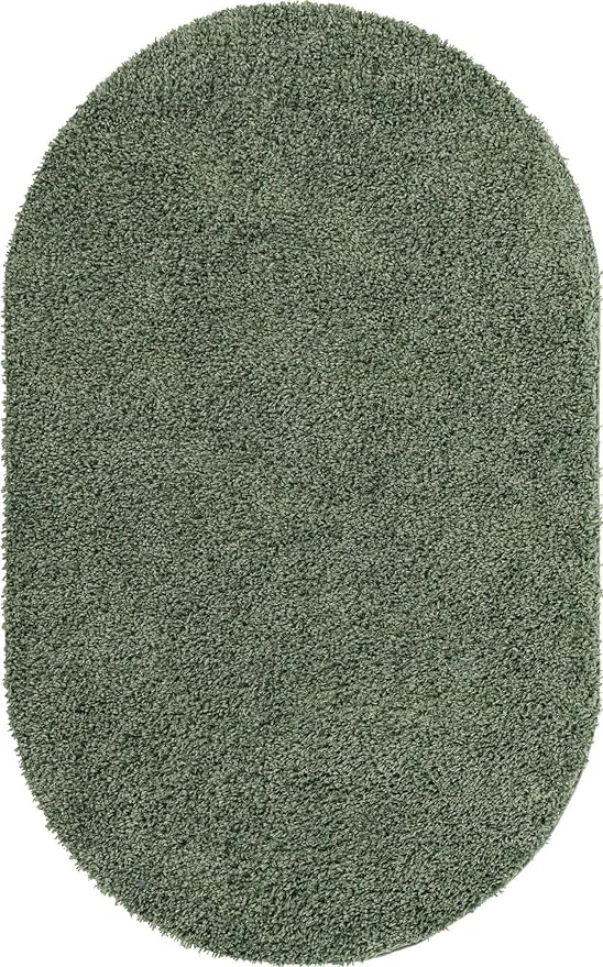 Unique Loom Davos Shag Collection Area Rug - Solid (3' 3" x 5' 3" Oval, Sage)