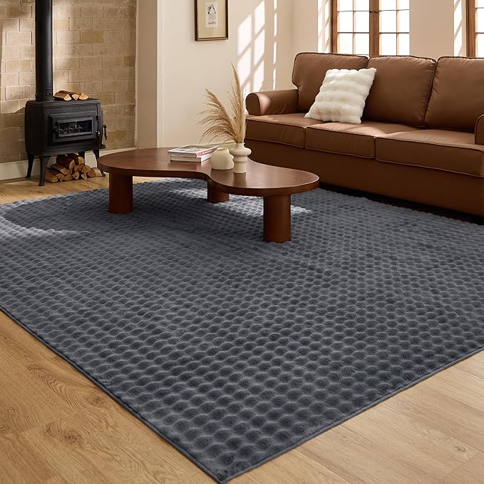 Bedsure 6x9 Fluffy Area Rugs for Living Room, Machine Washable Rugs, Non-Slip Backing, Non-Shedding, Pet Friendly Throw Rug for Bedroom Dining Room, Grey