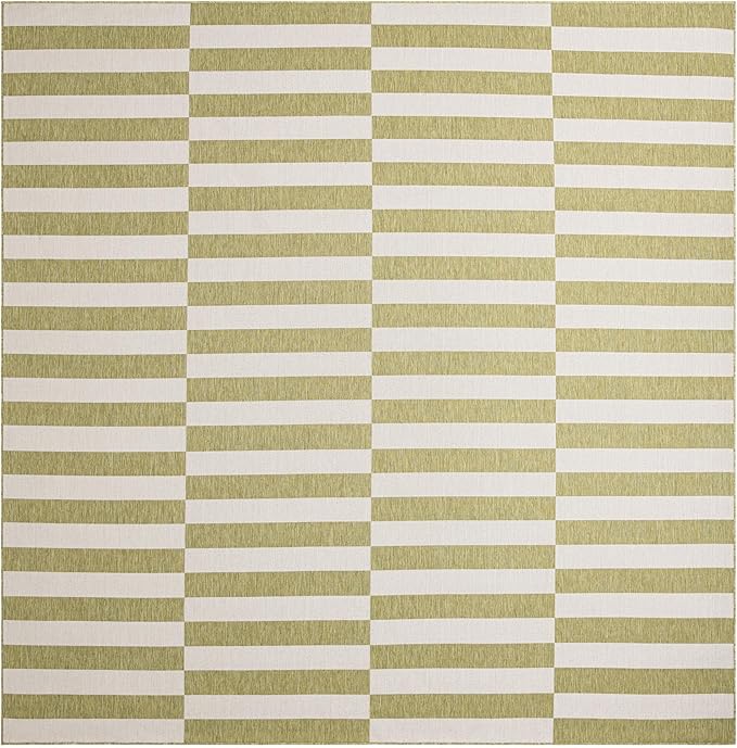 Unique Loom Outdoor Striped Collection Area Rug - Striped (12' Square Green/Ivory)