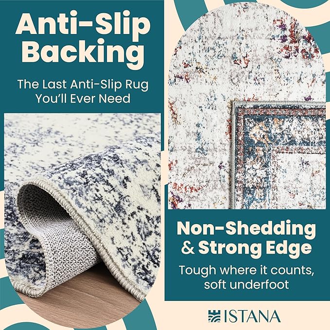 Istana 4x6 Rug - Navy Area Rugs 4x6 - Kid & Pet Friendly Machine Washable Rugs - 4 x 6 Area Rug Non Slip & Non Shedding Area Rug - Foldable Rug for Room for Bedroom