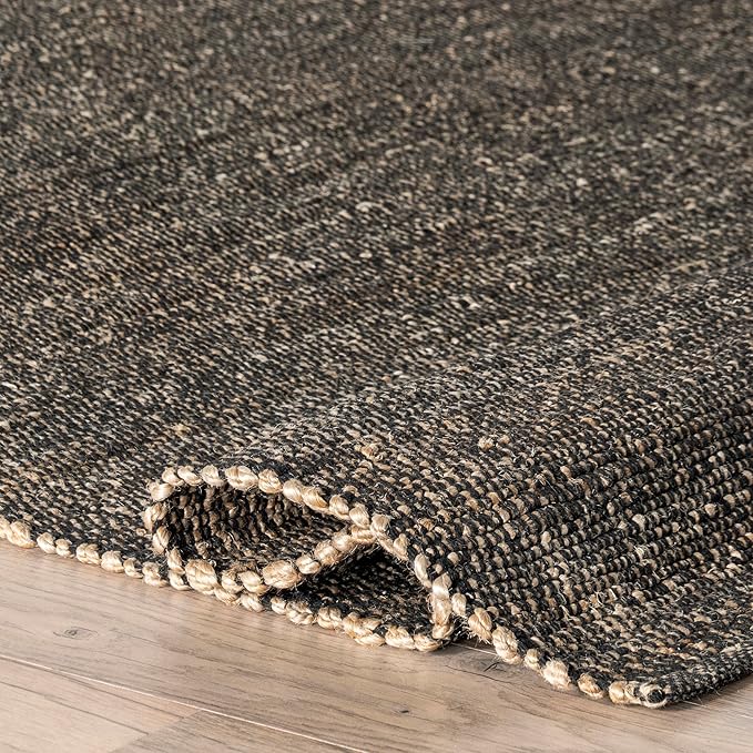 nuLOOM 8x10 Elfriede Jute & Cotton Hand Woven Area Rug, Charcoal, Solid Rustic Farmhouse Style, Weaved Design, Natural Fiber, For Bedroom, Living Room, Dining Room, Hallway, Office, Entryway