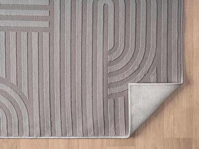 Annabel Modern Geometric Area Rug for Living Room, 5x7 Contemporary Arched and Linear Gray Rug, High-Low Pile Stain Resistant Carpet for Bedroom, Dining Room or Kitchen (5' x 7', Gray)
