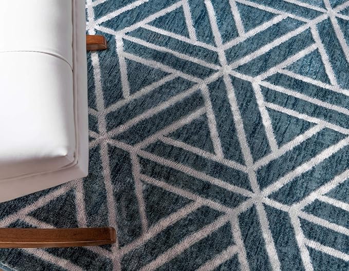 Rugs.com Lattice Trellis Collection Rug – 5' x 8' Blue Low-Pile Rug Perfect for Living Rooms, Large Dining Rooms, Open Floorplans