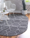 Unique Loom Trellis Frieze Collection Area Rug - Geometric (5' x 8' Oval, Dark Gray/ Ivory)