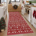 Christmas Runner Rug 2x6 Washable Rugs, Boho Christmas Tree Snowflake Rug Non-Slip Soft Low Pile Non Shedding Indoor Holiday Decor Carpet for Bedroom Bathroom Laundry Staircase Foyer (Xmas Red, 2'x6')