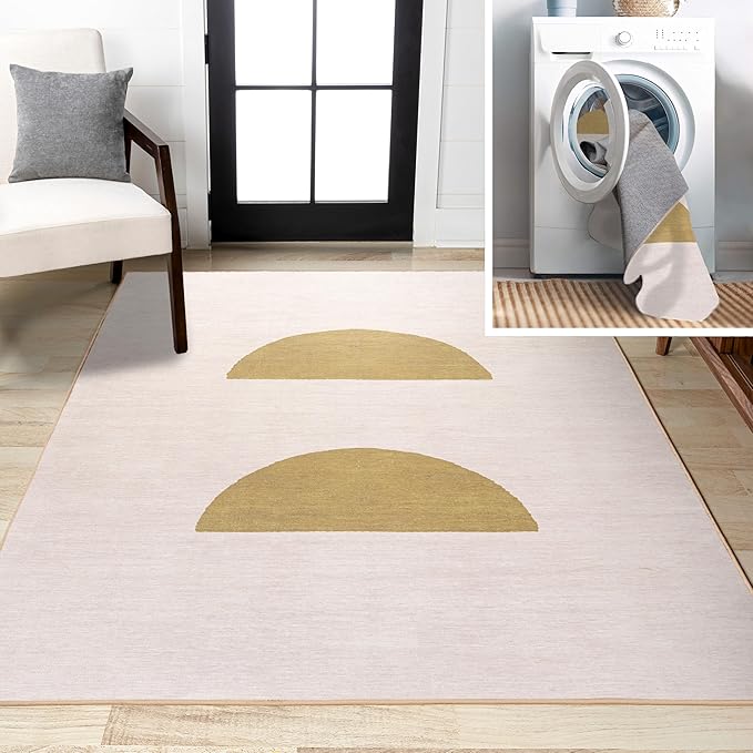 JONATHAN Y Machine Washable Cream/Moss Indoor Area Rug 4X6 ft, Luola Minimalist Geometric for Living Room, Bedroom, Kitchen, Office, Easy-Cleaning, High Traffic, Pet-Friendly, Non-Shedding WSH112A-4