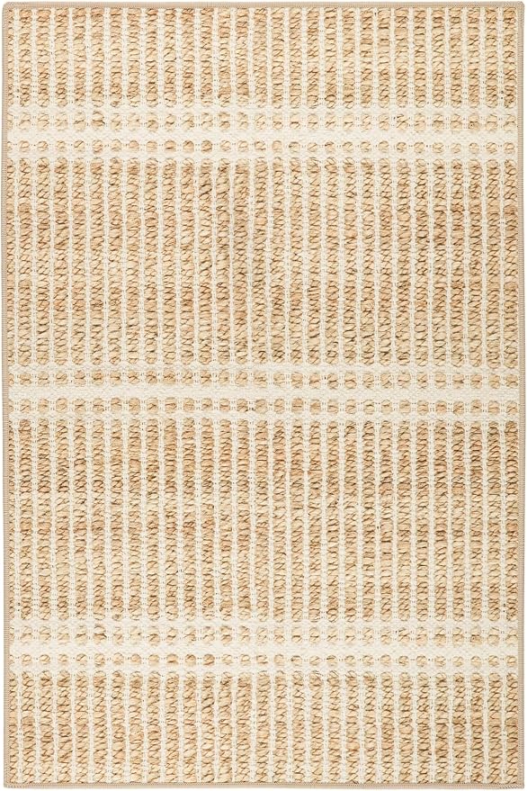 Dash & Albert Arbor Natural Machine Washable Rug, 7.5 X 9.5 Feet, Tan Stripe Pattern