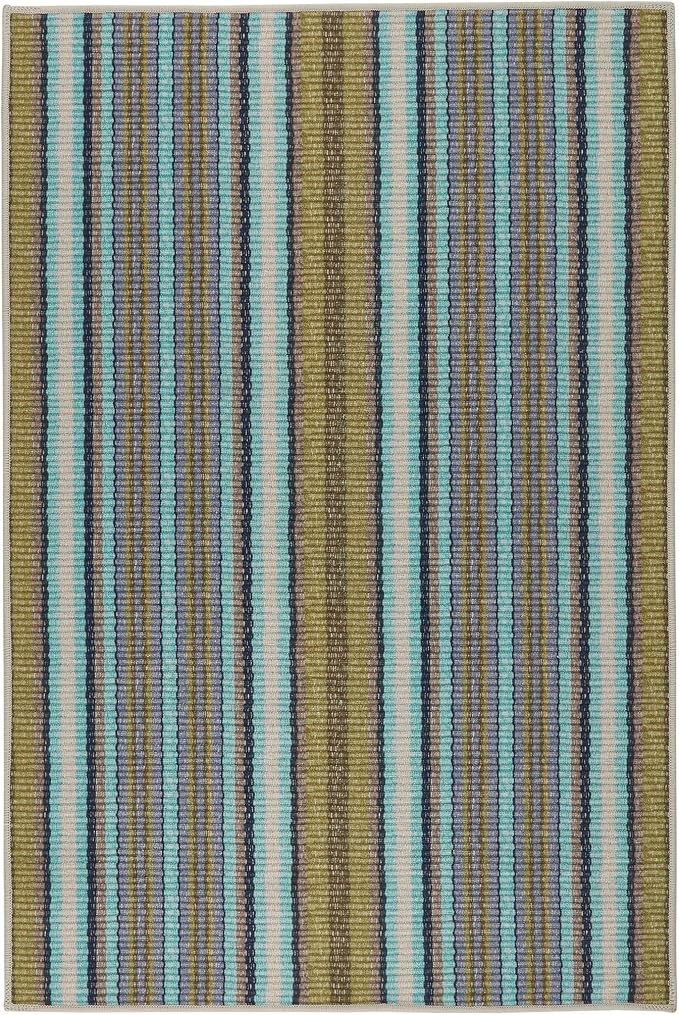 Dash & Albert Treehouse Stripe Machine Washable Rug, 6 X 9 Feet, Green Stripe Pattern